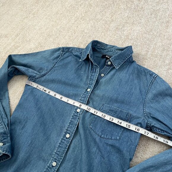 Uniqlo Blue Cotton Chambray Button Up Blouse Shirt Top S - Picture 6 of 11